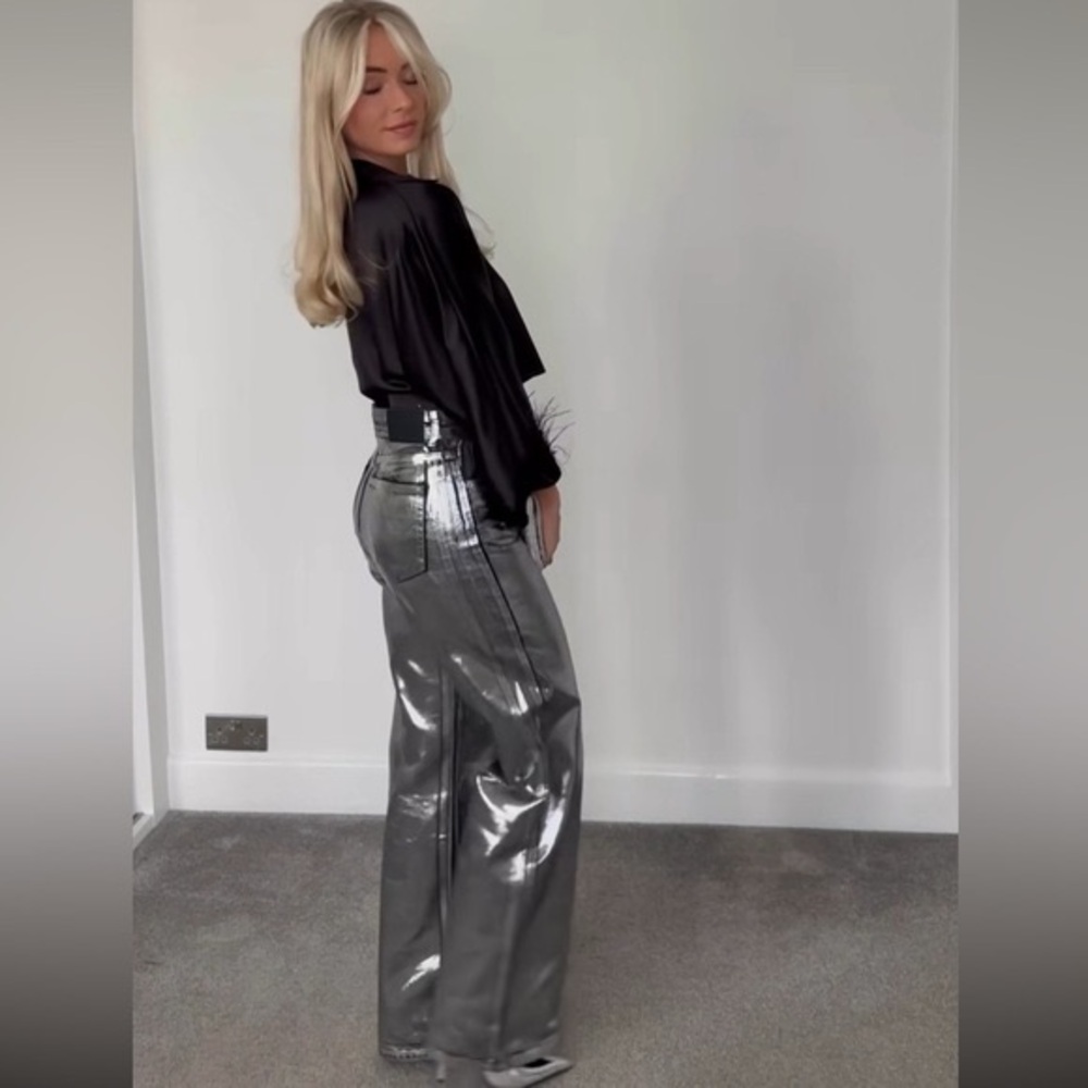 NWT Zara Metallic Silver Wide Leg Pants